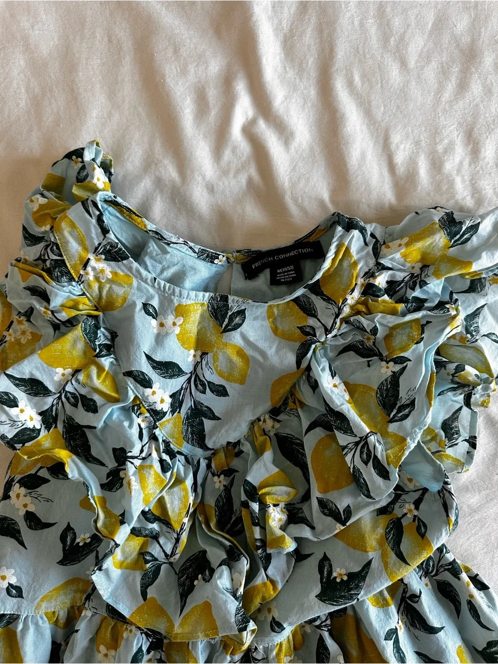 French Connection Light Blue Lemon Ruffle Tier Dress